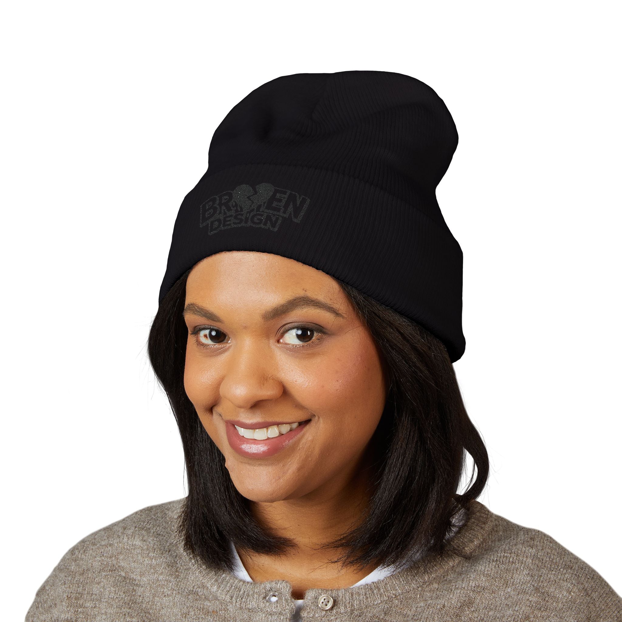 Embroidered Broken Design Beanie